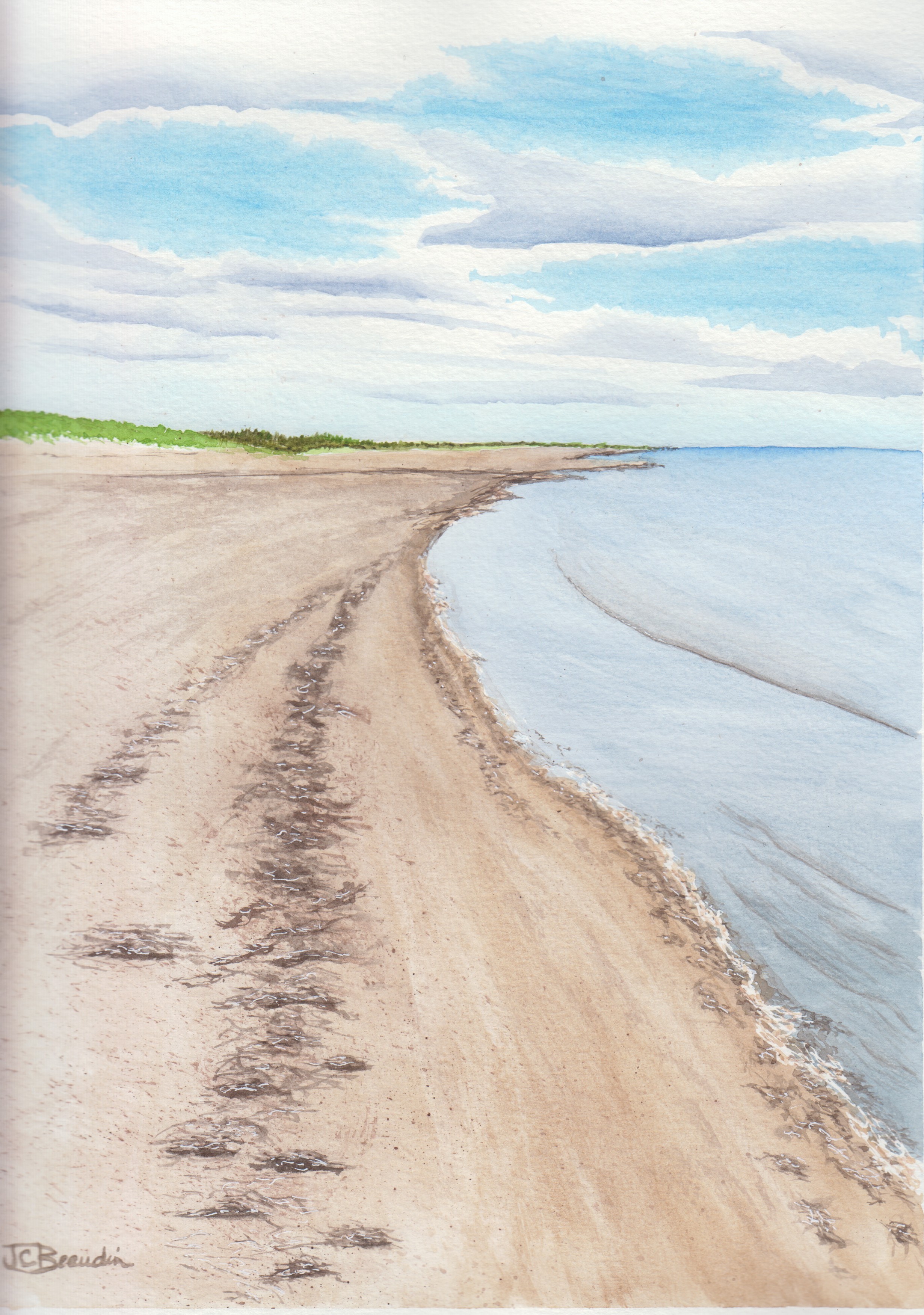 Less seaweed now...already washing away! Looking toward Gagnon Beach on a calm day...