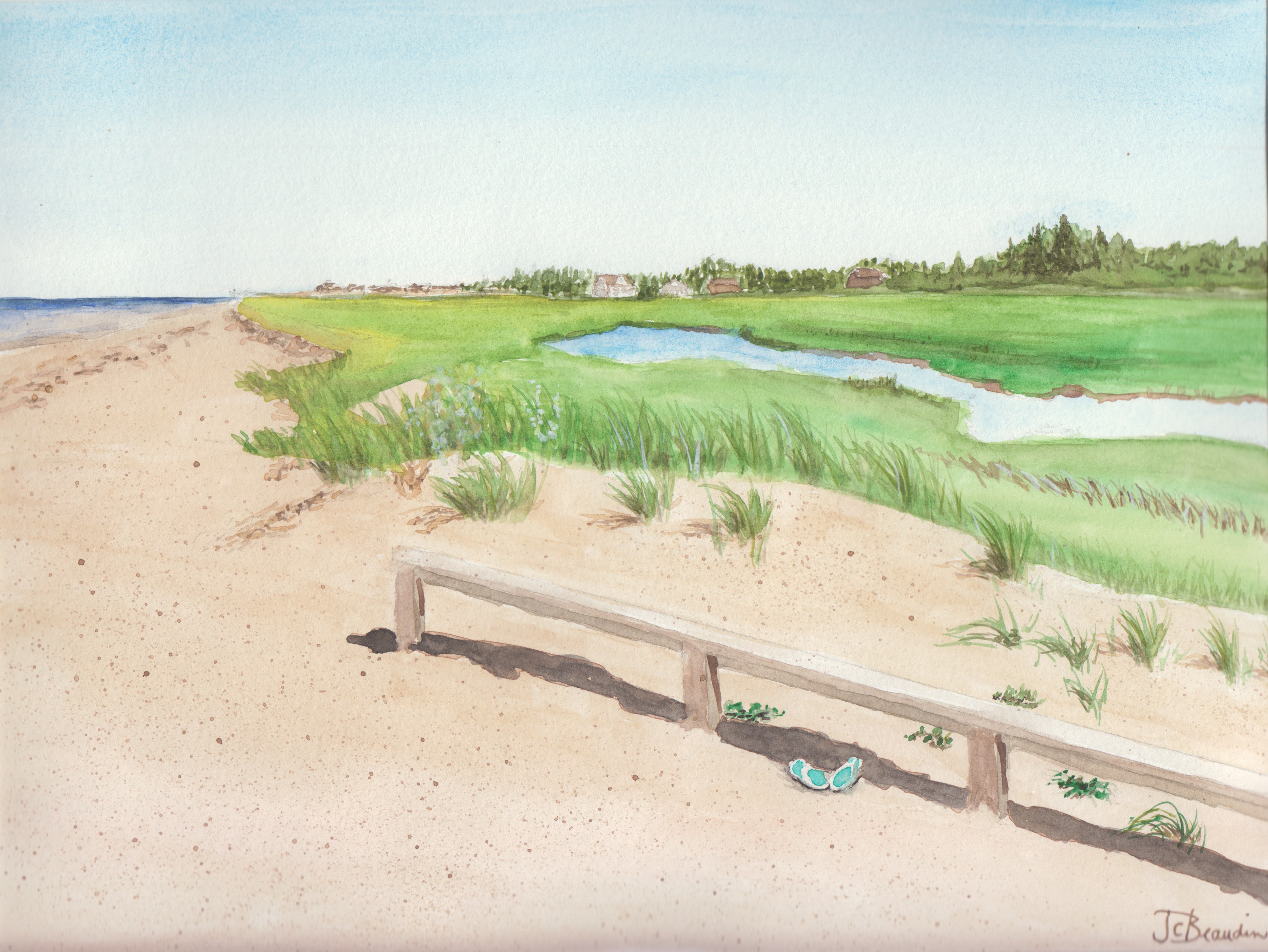 A hot, sunny day at the beach entrance from Gagnon Park Beach